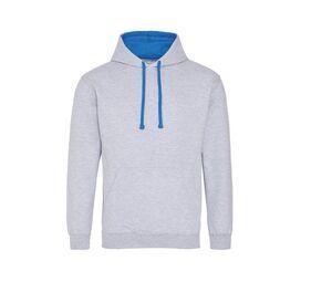 AWDIS JH003 - Contrast Hoodie Heather Grey/Sapphire Blue