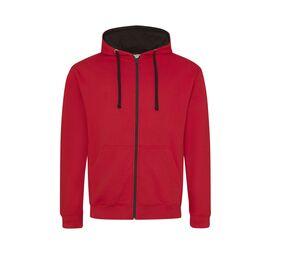 AWDIS JH053 - Sweat capuche zippé contrasté Fire red/Jet Black